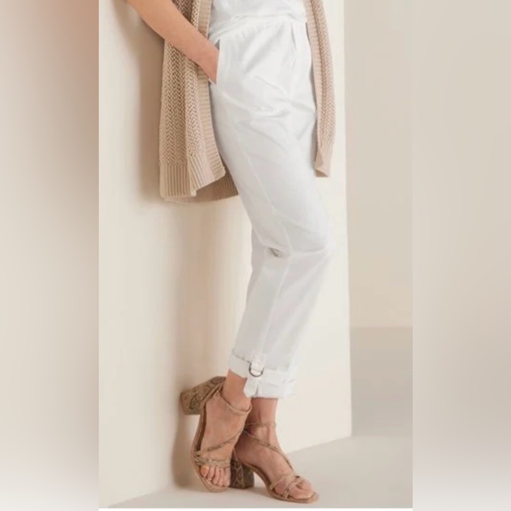 Soft Surroundings Medina Pants White Crop Utility Roll Tab Stretch Twill Size XL